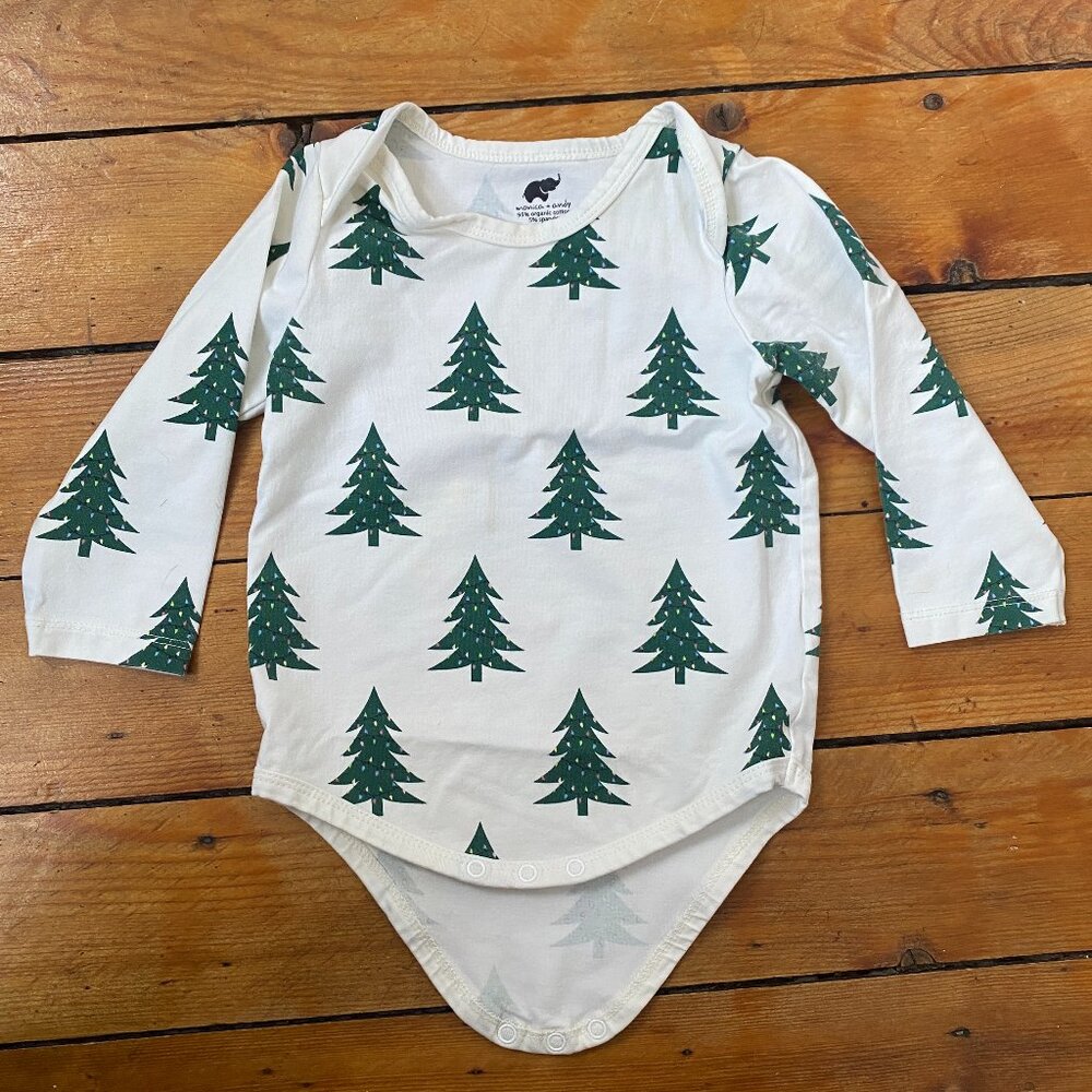 Monica & Andy Christmas Trees Print Long Sleeve Baby Bodysuit  - 12 - 18 months